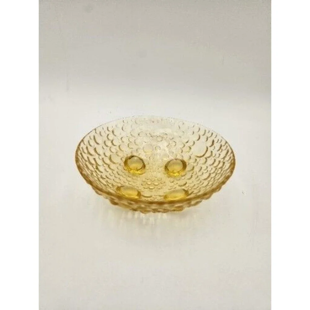 Vintage Bubble Pattern Amber‎ Yellow Footed Berry Candy Dish Bowl